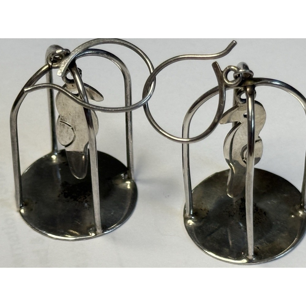 Anne Harvey Mexico, sterling Silver Birdcage Earrings vintage 1.5" dangle Rare